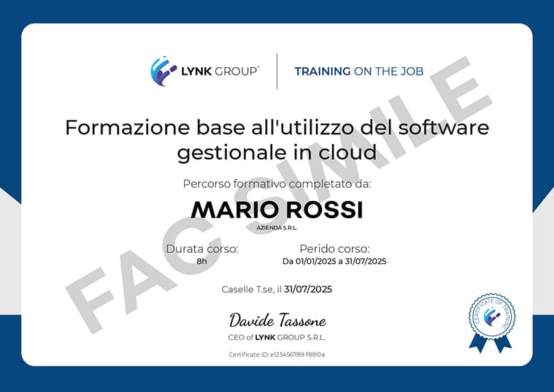Immagine certificato di training